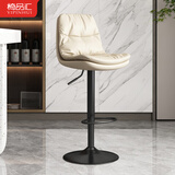 椅品汇（yipinhui） 吧台椅升降高脚凳酒吧轻奢高靠背北欧座椅现代简约收银台转椅子 米白色-黑色加大底盘 全系顶配发货【高款-三级气杆】
