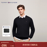 Tommy Hilfiger【纯色V领】秋冬男装纯棉商务休闲简约绣标打底衫针织衫毛衣 【小V领绣标毛衣】-黑色083 S （推荐：120-135斤）
