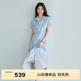 伊芙丽（eifini）蒋欣代言醋酸腰带收腰蛋糕A摆通勤衬衫式连衣裙女2026新款 天空蓝 L 115-130斤