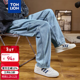 唐狮（TonLion）2023工装牛仔裤男宽松直筒长裤阔腿裤休闲裤 牛仔蓝 S 