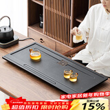 唐丰石茶盘家用客厅办公室现代高档功夫茶具茶托盘单独干泡茶台带排水 青烟茶盘80x37cm