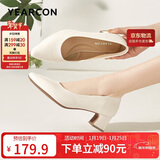 意尔康女鞋粗跟时装鞋浅口套脚高跟鞋工作女单鞋春秋 26905W米白36