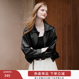 香影美拉德咖色皮衣女短款2026春季新款复古翻领pu皮机车夹克外套 黑色 S
