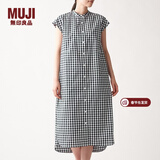 MUJI MUJI 女式 棉混弹力 法国袖连衣裙 BCL14A0S 黑色X格子 L