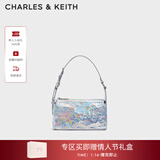 CHARLES&KEITH褶皱油蜡皮斜挎小方包手提包腋下包女士情人节礼物CK2-80160183 Prism Silver银色(新色） S