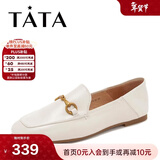 他她（TATA）方头乐福鞋女休闲平底一脚蹬小皮鞋女单鞋春秋款FLC22AM4 米色 37