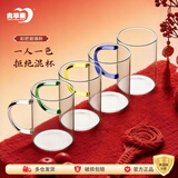 青苹果耐热玻璃水杯465ml四只 四色把手围炉煮茶杯牛奶杯一人一杯不混杯