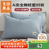 无印良品纯棉枕套A类100%新疆棉枕头套全棉枕巾枕芯套 48x74cm一对装  蓝