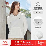 骆驼（CAMEL）长袖连帽套头卫衣女打底衫内搭上衣 CI7225L2001-1 米白 S