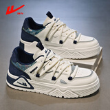 回力男鞋春季休闲鞋男士腰果花运动百搭板鞋学生厚底韩版潮小白鞋子男 米/深蓝 43