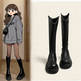 九寸阳光 黑色小个子高筒长靴子秋冬女鞋2025年高筒长筒骑士靴显瘦靴 黑色长筒【单里】【36码】