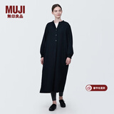 MUJI女式 木棉混双层纱织长袖连衣裙长裙裙子衬衫裙 BC2IOC4S 黑色 S 155/80A