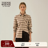 Teenie Weenie小熊女装秋季简约风磨毛格纹衬衫复古学院风长袖衬衣 卡其色 S (160)