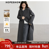 红袖高级感超好看毛呢大衣冬季新款女装100%绵羊毛质感保暖双面呢外套 烟灰056 M