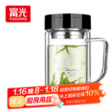 富光双层玻璃杯商务泡茶杯子 大容量男女耐热办公水杯带把黑色320ml