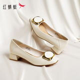 红蜻蜓秋冬女士粗跟小香风皮鞋职业通勤妈妈鞋高跟鞋WFB31540 米白色 38