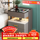 罗森（LUOSEN）智能床头柜三层卧室多功能无线充电储物柜 深浅灰