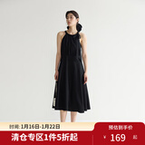 独束微胖MM大码女装法式气质感高腰显瘦A摆挂脖吊带连衣裙 黑天鹅连衣裙 XL (尺码：3) 拍前和客服确认尺码