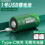 德力普（Delipow） 1号充电电池 大容量可USB充电锂电池1.5v恒压快充D型适用燃气灶热水器 1粒1号9000mWh锂电池【配充电线】