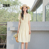 森马（Semir）连衣裙女夏泡泡袖花边圆领肌理中长裙优雅法式蛋糕裙101325114058