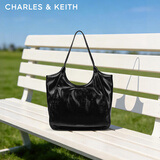 CHARLES&KEITH柔软褶皱大容量单肩托特包包女包生日礼物情人节礼物CK2-30782457 Black黑色 大包