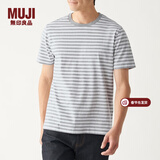 MUJI MUJI 男式 印度棉天竺编织 条纹短袖T恤 灰色X横条 L