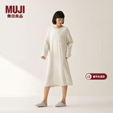 MUJI女式 柔软针织家居连衣裙 长袖睡裙女宽松家居服秋季 FD33CC5A 象牙白色 L -XL (170/92A)