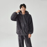 亲嘴猫（QINZUIMAO）亲嘴猫睡衣男冬加绒加厚男士连帽珊瑚绒套装青少年家居服可外穿 4386男 （现货） L