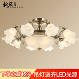 格蕴美式吊灯简约大气客厅灯欧式田园古铜餐厅卧室灯北欧复古灯具 青古铜色10头*配三色光全谱护眼