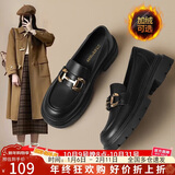 ZHR乐福鞋女冬软底百搭加绒小皮鞋女英伦风粗跟女鞋 FTEP06A 黑色 36