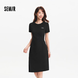 森马（Semir）连衣裙女夏季扭结开叉正肩T恤裙小心机不规则中长裙101325114009