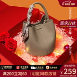 viney牛皮包包女包轻奢水桶包手提斜挎包送生日情人节礼物女朋友老婆 【大象灰折叠礼盒装】新年送女生实用大容量单肩包