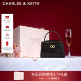 CHARLES&KEITH鳄鱼纹凯莉包手提斜挎婚包包女包生日礼物新年礼物CK2-50270880-1 Black黑色 S