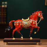 大明铜匠黄铜汗血宝马摆件马到成功工艺品客厅办公室马年装饰开业乔迁礼物