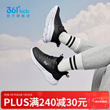361°儿童运动鞋男童跑鞋秋冬密网轻便魔术贴女童皮革加绒保暖运动鞋 【皮革】碳黑/361度白 37