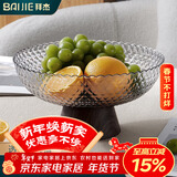拜杰水果盘零食盘家用果盘客厅干果盘托盘坚果盘高脚沥水透明黑果盘