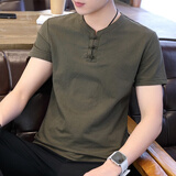 啄木鸟（TUCANO）短袖T恤男士夏季新款薄款中国风仿棉麻短袖男纯色半袖上衣服男装 9810墨绿色 L