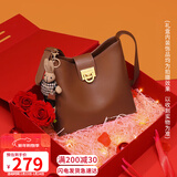 viney牛皮包包女包品牌水桶包轻奢单肩斜挎包生日情人节礼物送女友老婆