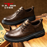 公牛世家【新年礼物】男鞋冬季新款休闲皮鞋英伦做旧马丁靴低帮工装鞋子男