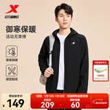 特步防泼水外套秋冬新款男夹克上衣跑步服户外骑行服双层风衣运动服 0109加绒-正黑色-经典简约 L