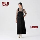 MUJI女式 木棉混 灯芯绒 背带裙宽松直筒中长款连衣裙 美拉德BE12CC3A 黑色 M