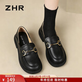 ZHR则则单鞋女真牛皮英伦风乐福鞋女时尚两穿小皮鞋女休闲女鞋BT38黑色39