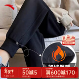 安踏女裤运动裤子女士春冬季款加绒加厚保暖亲肤舒适针织卫裤休闲长裤 【加绒Anta字母标收口】基础黑-4 M (165) /适合100-110斤