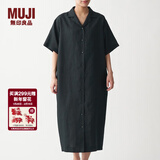 MUJI MUJI 女式 法国亚麻水洗 五分袖开襟连衣裙 BCL08C0S