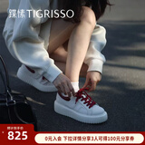 蹀愫草莓奶盖2025年新款厚底小白鞋真皮饼干鞋百搭运动休闲板鞋 白色牛皮革/酒红色羊皮革 35 225mm