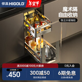 悍高（HIGOLD）拉篮304不锈钢厨房橱柜双层调味篮带阻尼导轨 250柜2层-L系列调味篮【京仓发】