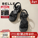 百丽（Belle）满钻条带繁星休闲凉鞋女商场款厚底凉鞋A9S2DBL4 黑色 38 (240mm)