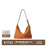 裘真情人节礼物【明星同款】植鞣胎牛皮腋下经典hobo包通勤真皮女包 焦糖色-小号(胎牛皮版)售罄不预售 小包/大包