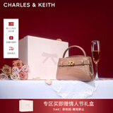 CHARLES&KEITH鳄鱼纹凯莉包手提斜挎婚包包女包生日情人节礼物CK2-50270880-1 BLUSH浅红色 S