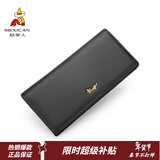 稻草人女士钱包头层牛皮多功能零钱包多卡位拉链手拿钱包情人节新年礼物 长款-黑色